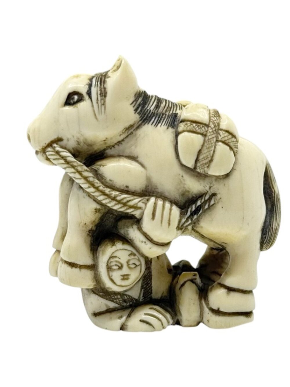 Meiji - Showa period Japanese carved ivory Man under a horse netsuke - GM1231